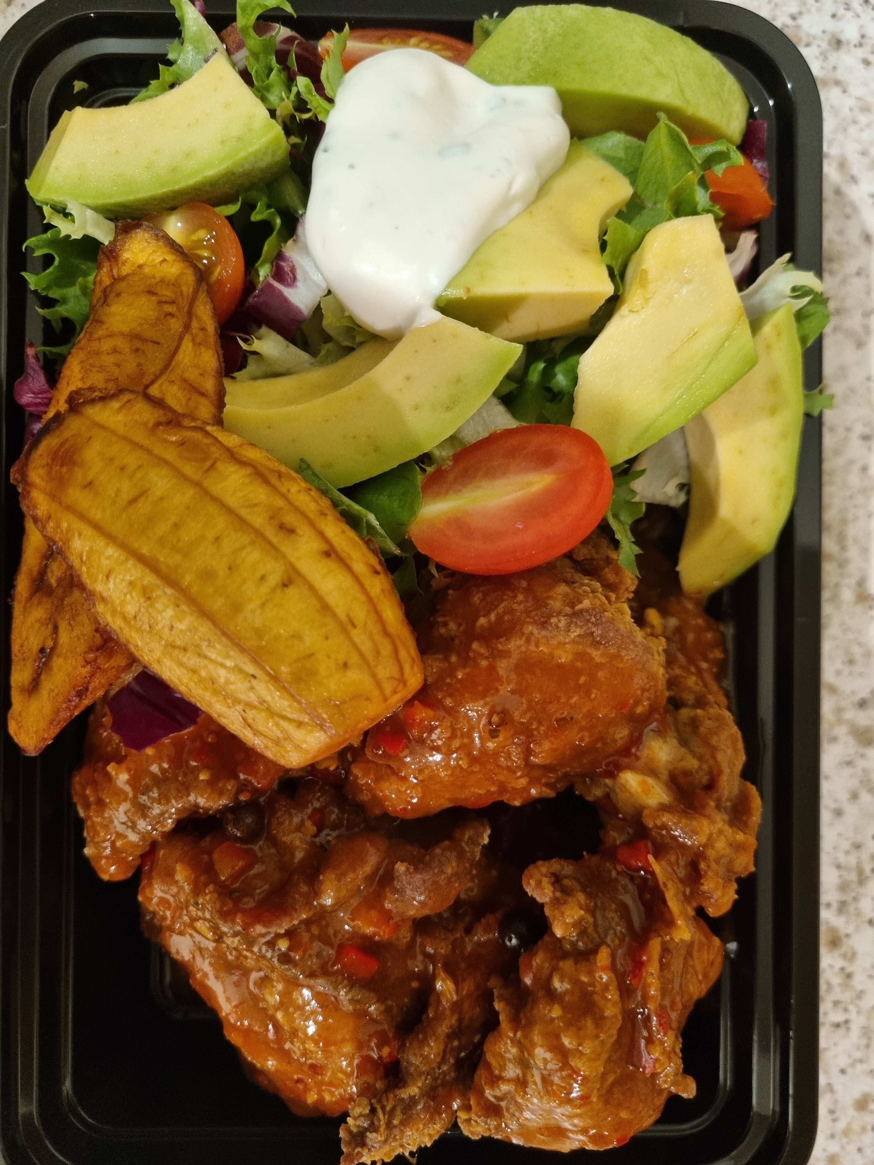 Fry Chicken with Pumpkin Rice served with Salad