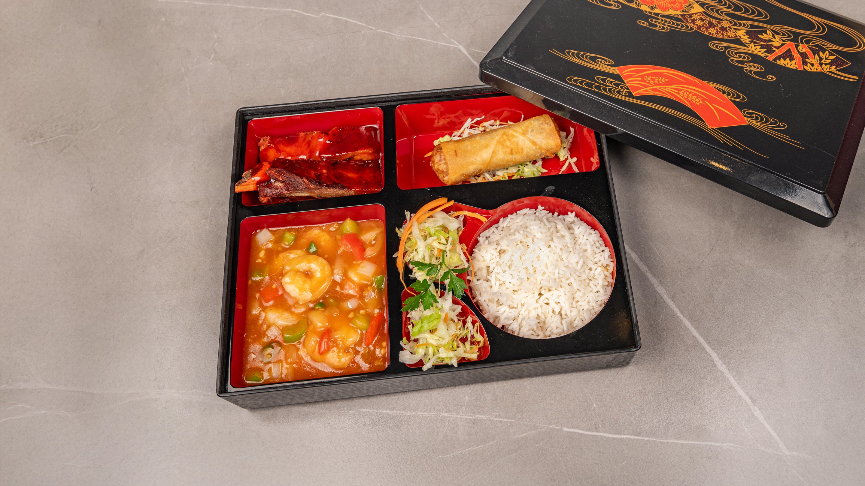 Prawns with Garlic, Wine and Chilli Bento Box