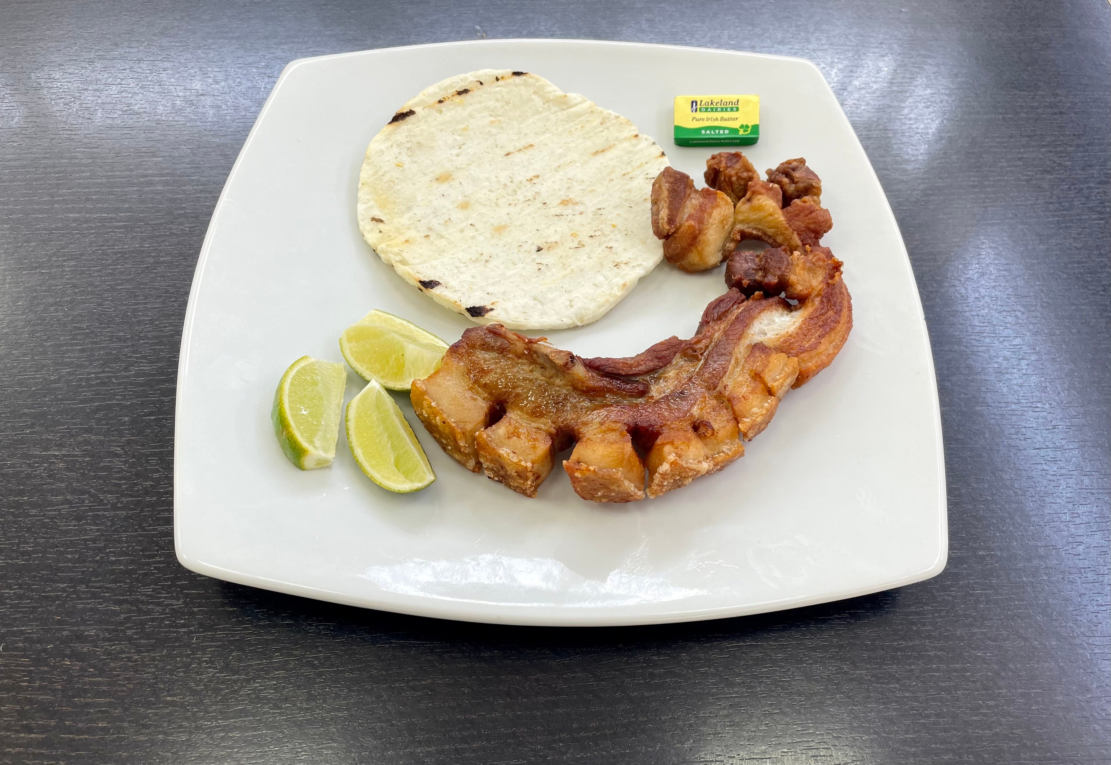Arepa con Chicharon (Cornbread with Pork Belly)