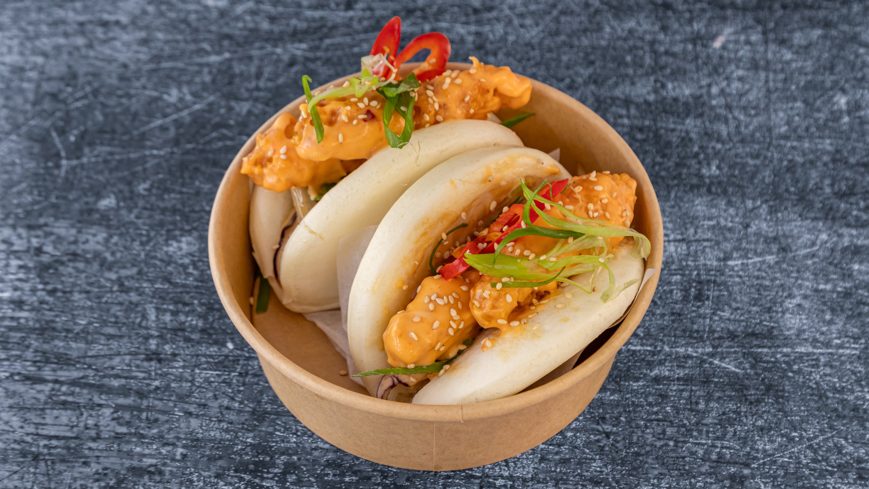 Double Bao Buns Prawn Dynamite