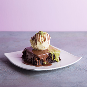 Pistachio Nutella Brownie with Ice Cream