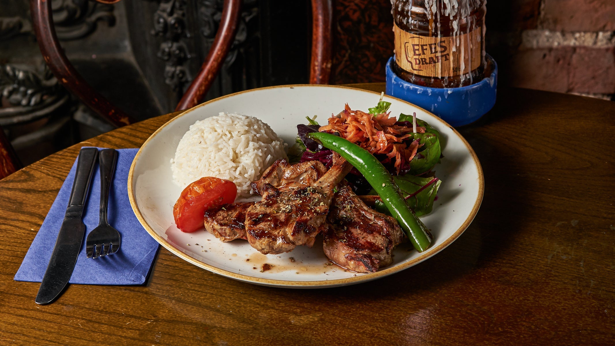 Char-grilled Lamb Chops With Rice