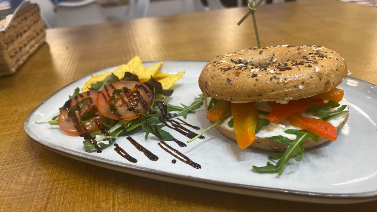 Roasted pepper and Cream cheese Bagel