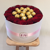 White Big Box With Red Roses Arrangement
