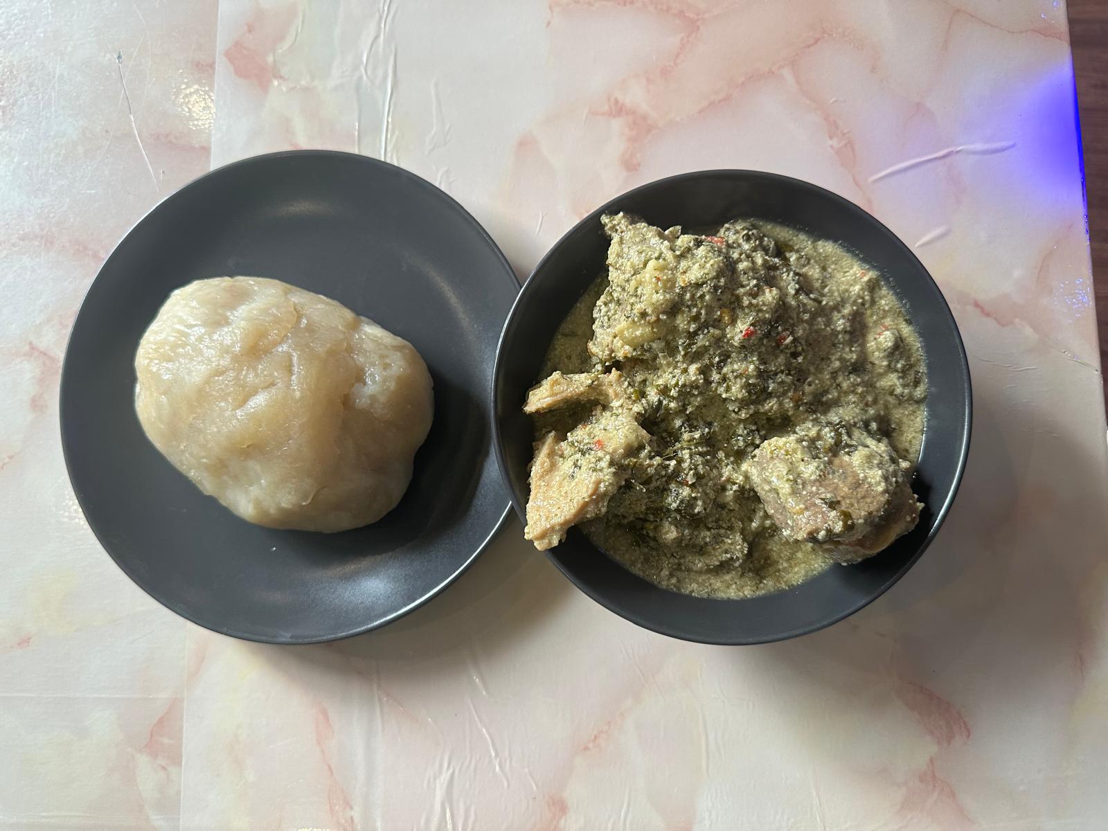 Foofoo and White Sawa Sawa (Egusi Soup)
