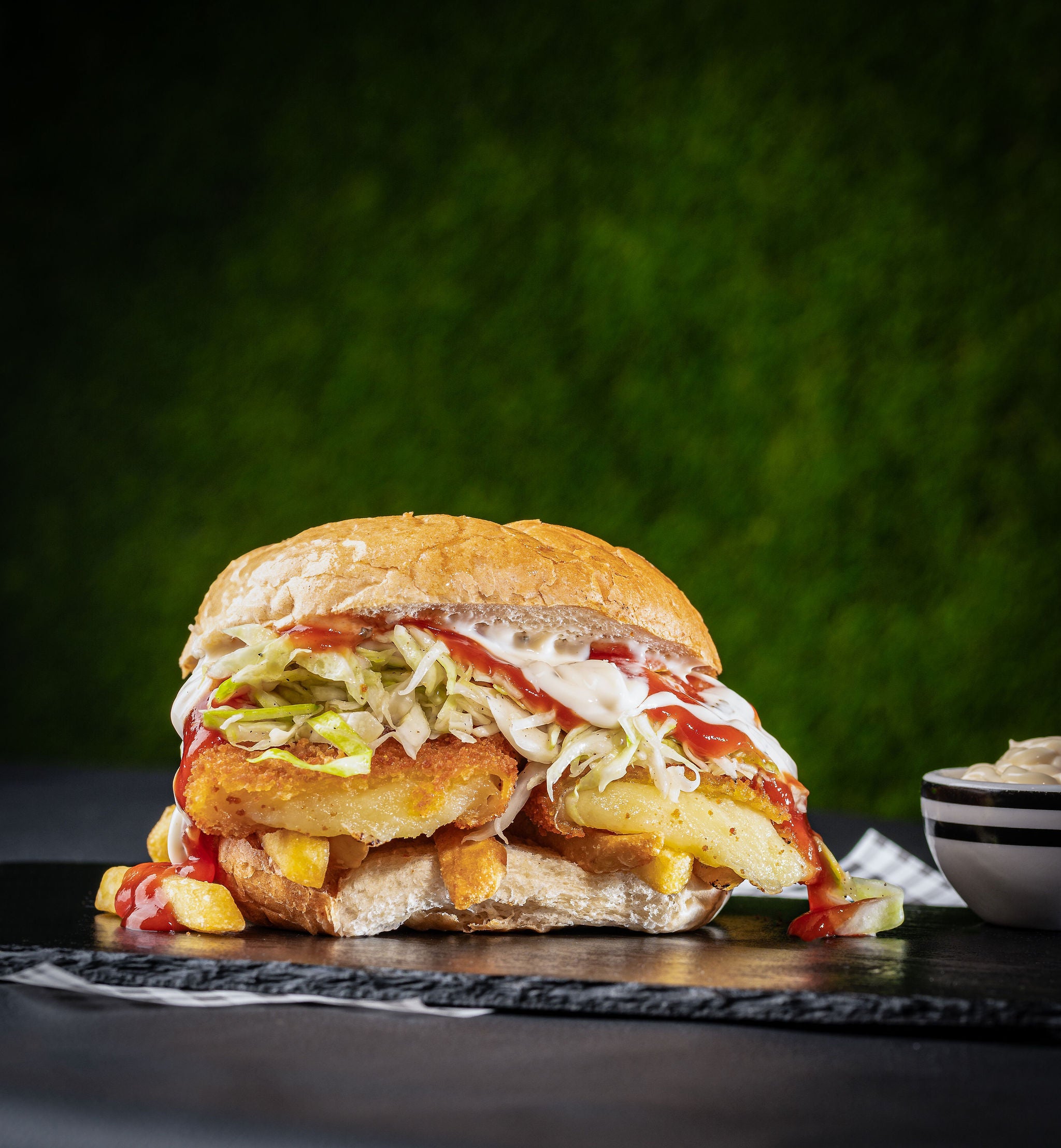 Breaded Cheese Burger and Drink
