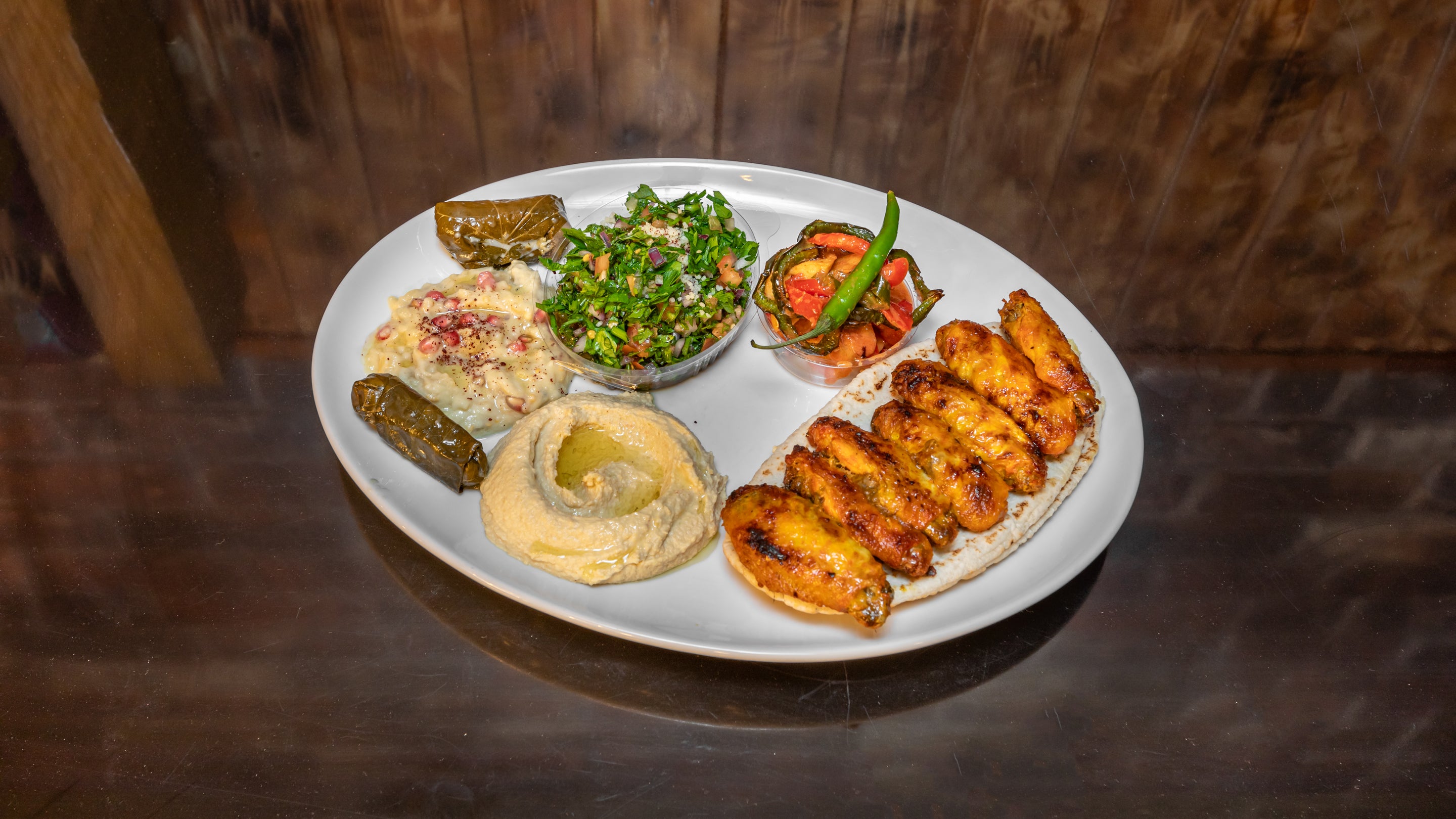 Cold Mezza  meal with Grilled Chicken wings 7 pieces