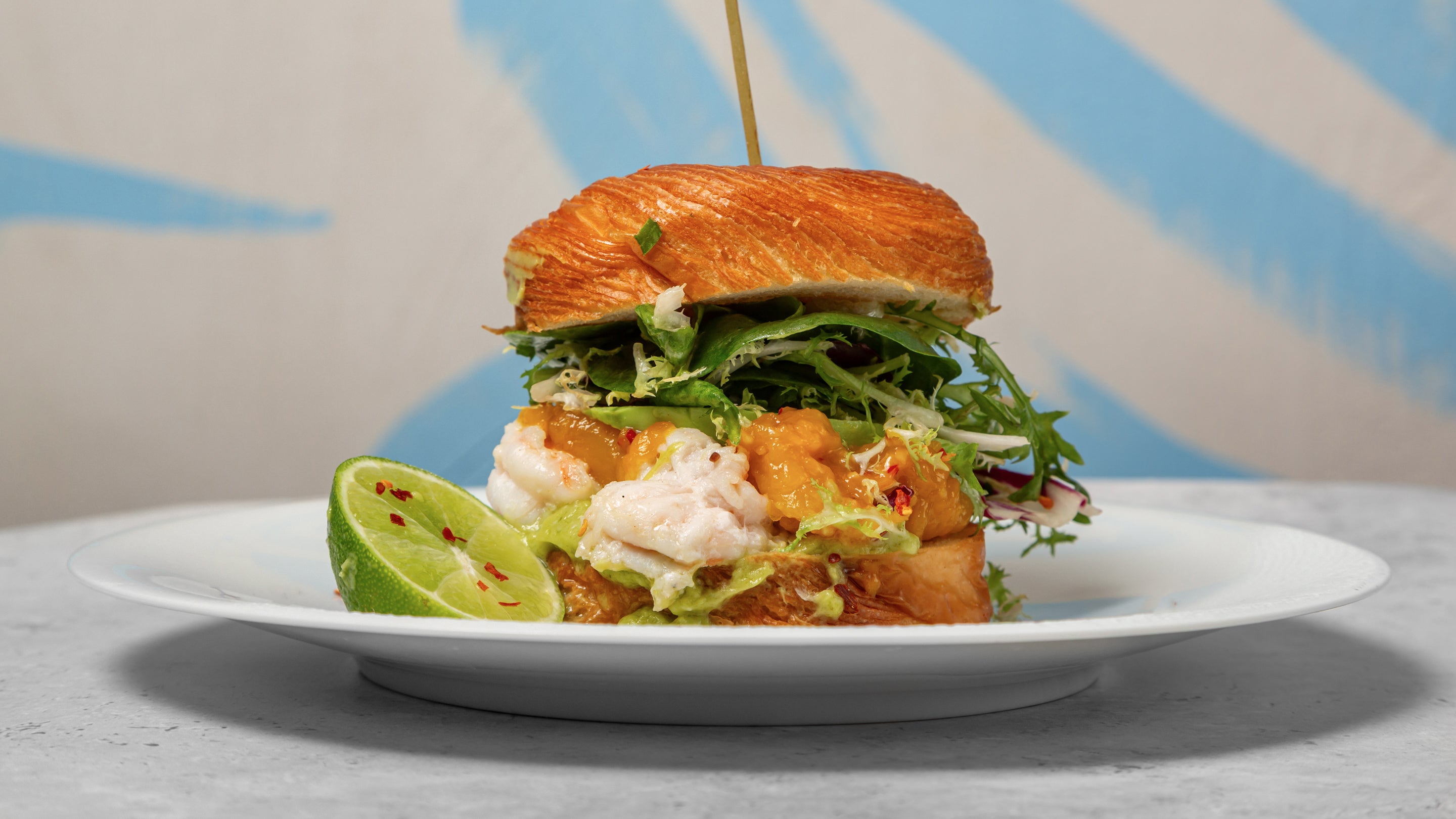 Tiger Prawn and Mango Cruffin Burger