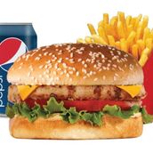 Chicken Burger With French Fries And Pepsi