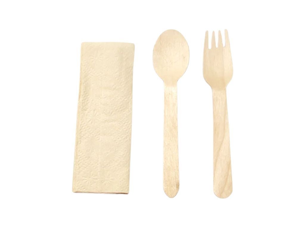 Wooden Fork & Spoon with Napkin