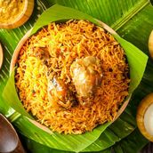 Chicken Biryani with Gulab Jamun and Kathirikai Salan, Our Onion Raita