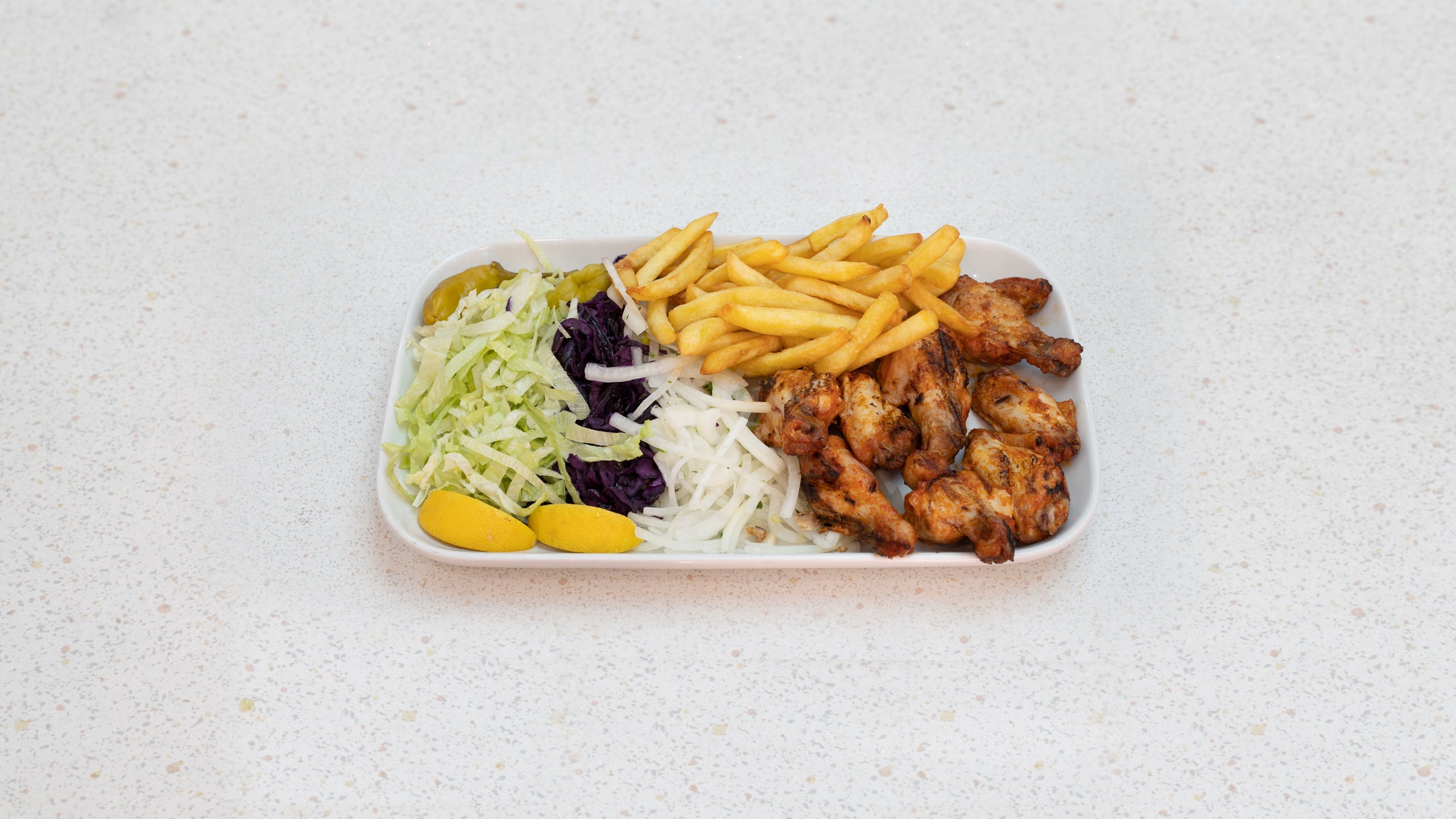 Chicken Wings, Chips and Salad