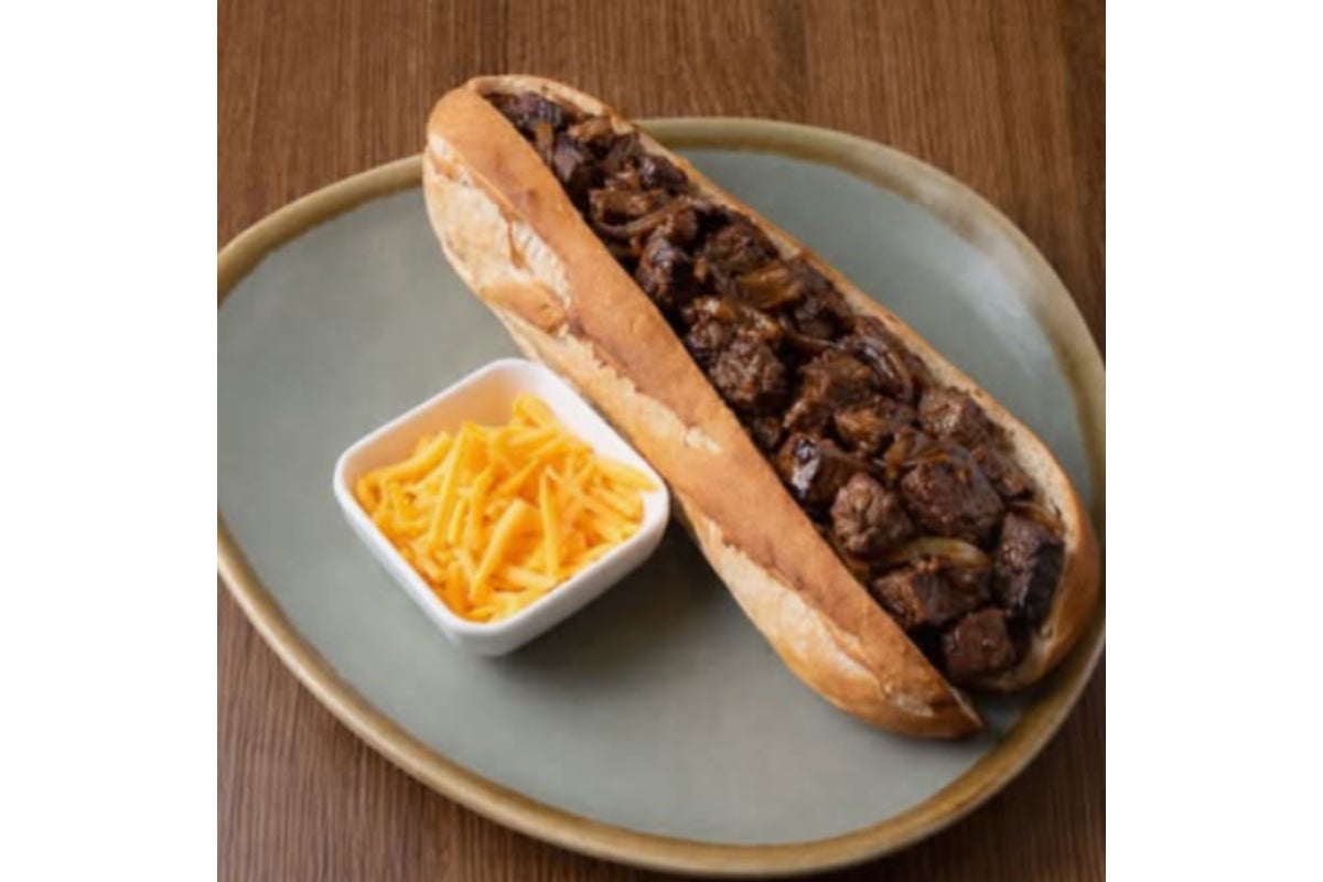 Steak with Onion and Mushroom Seasoned Baguette