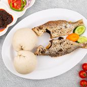 Banku and Hot pepper with fried Fish