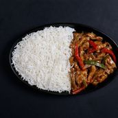 Beef fajita with white rice.