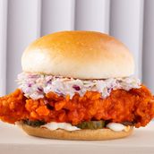 Chicken Burger With Hot Buffalo Sauce And Coleslaw