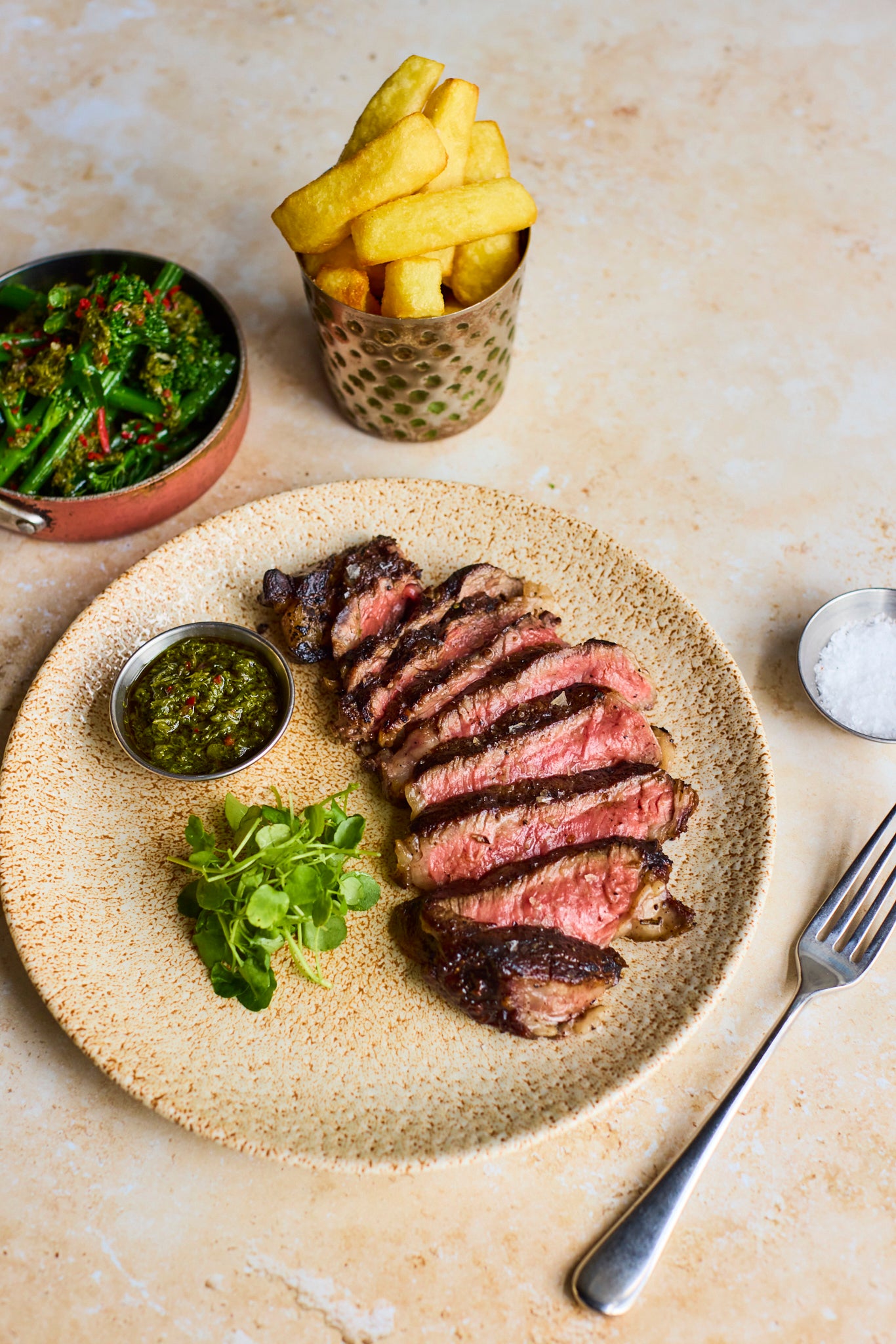 300g Dry aged Ribeye, triple cooked chips