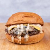 Creamy Mushroom Beef Burger With Fries