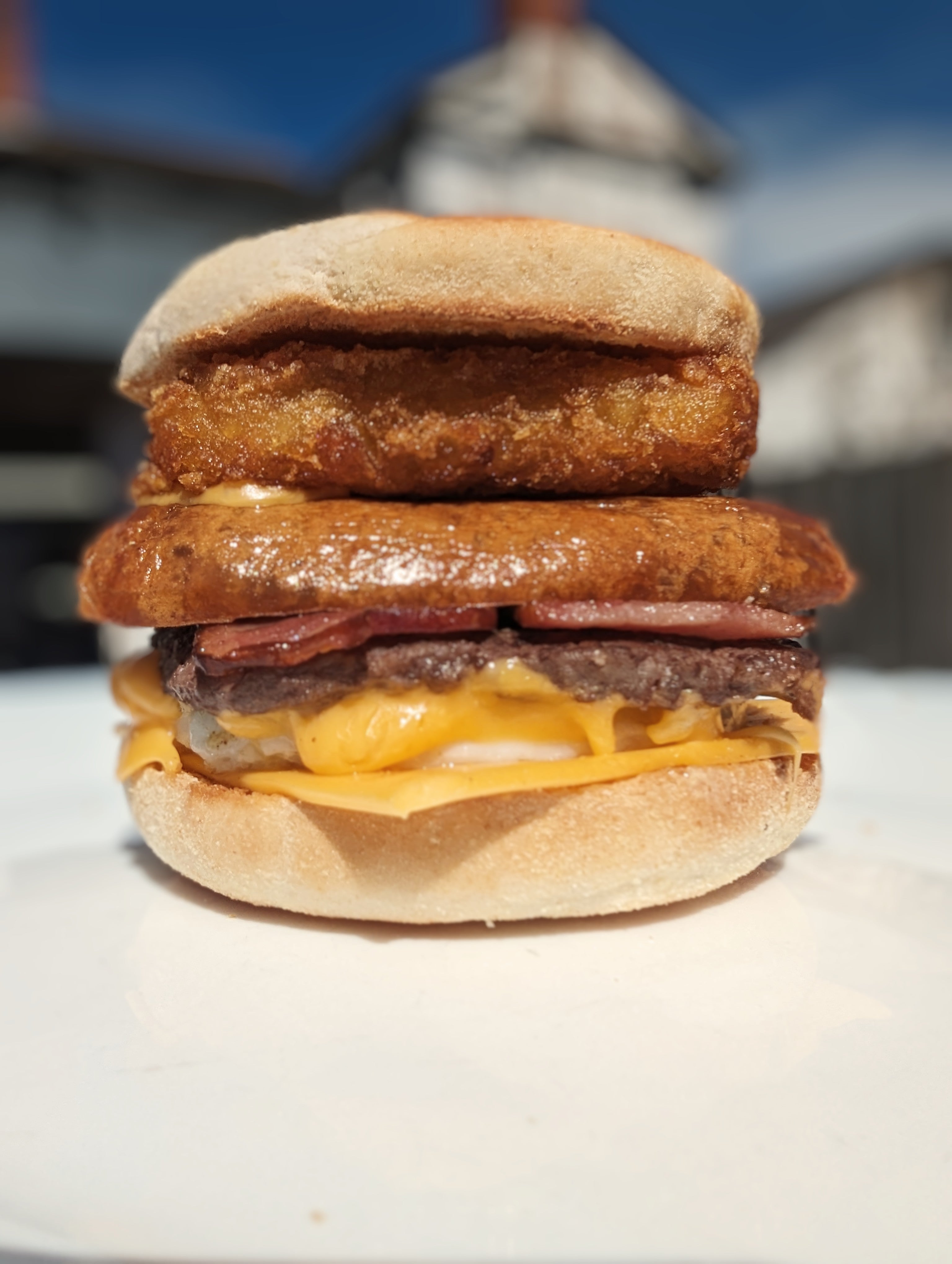 The Raga Muffin / Egg, Cheese, Beef Sausage, Turkey Bacon, Beef Slice & Hash Brown