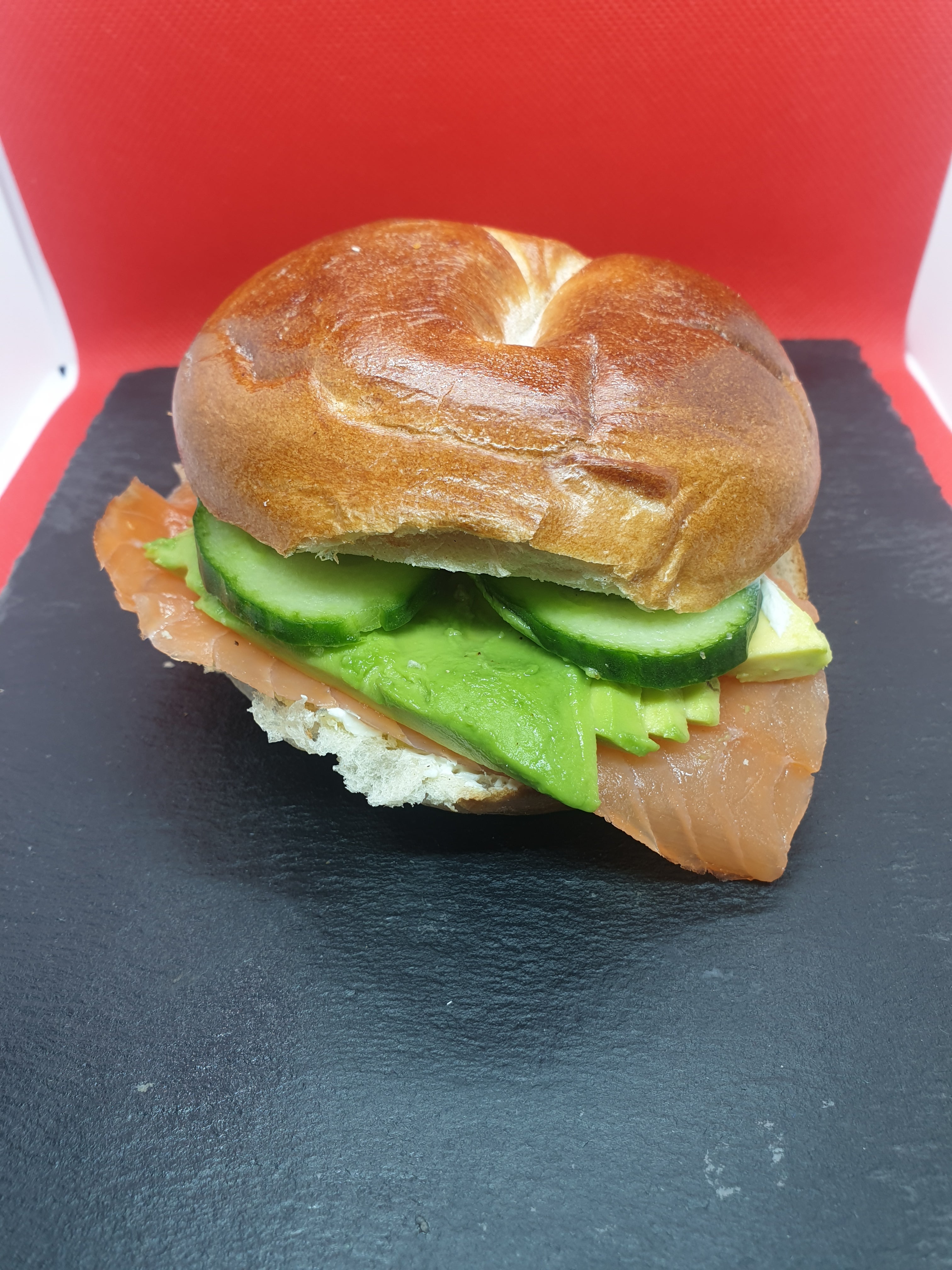 Salmon Cream Cheese Cucumber & Avocado Bagel