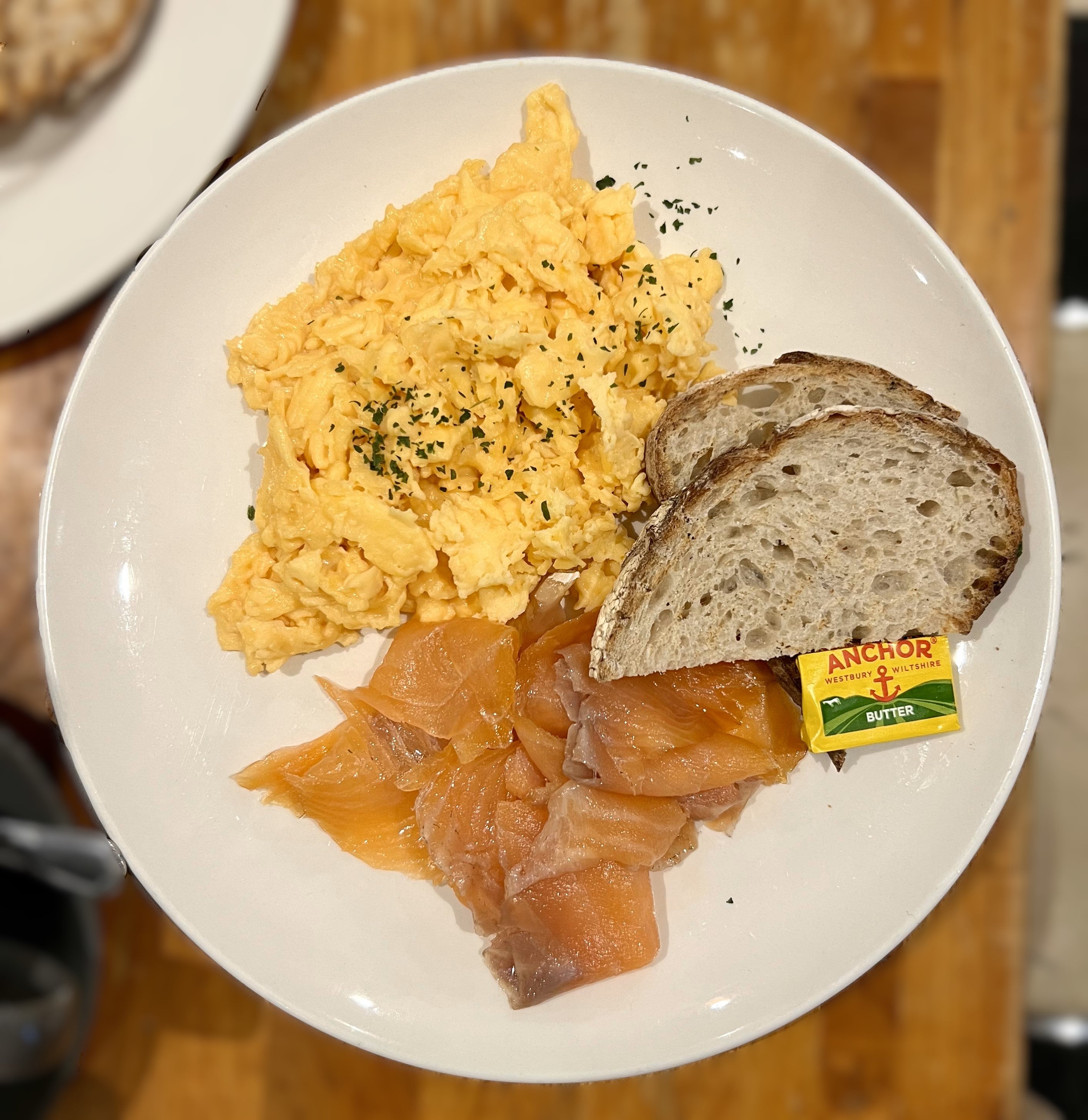 Smoked Salmon & Scrambled Eggs with a Slice of Sourdough Bread