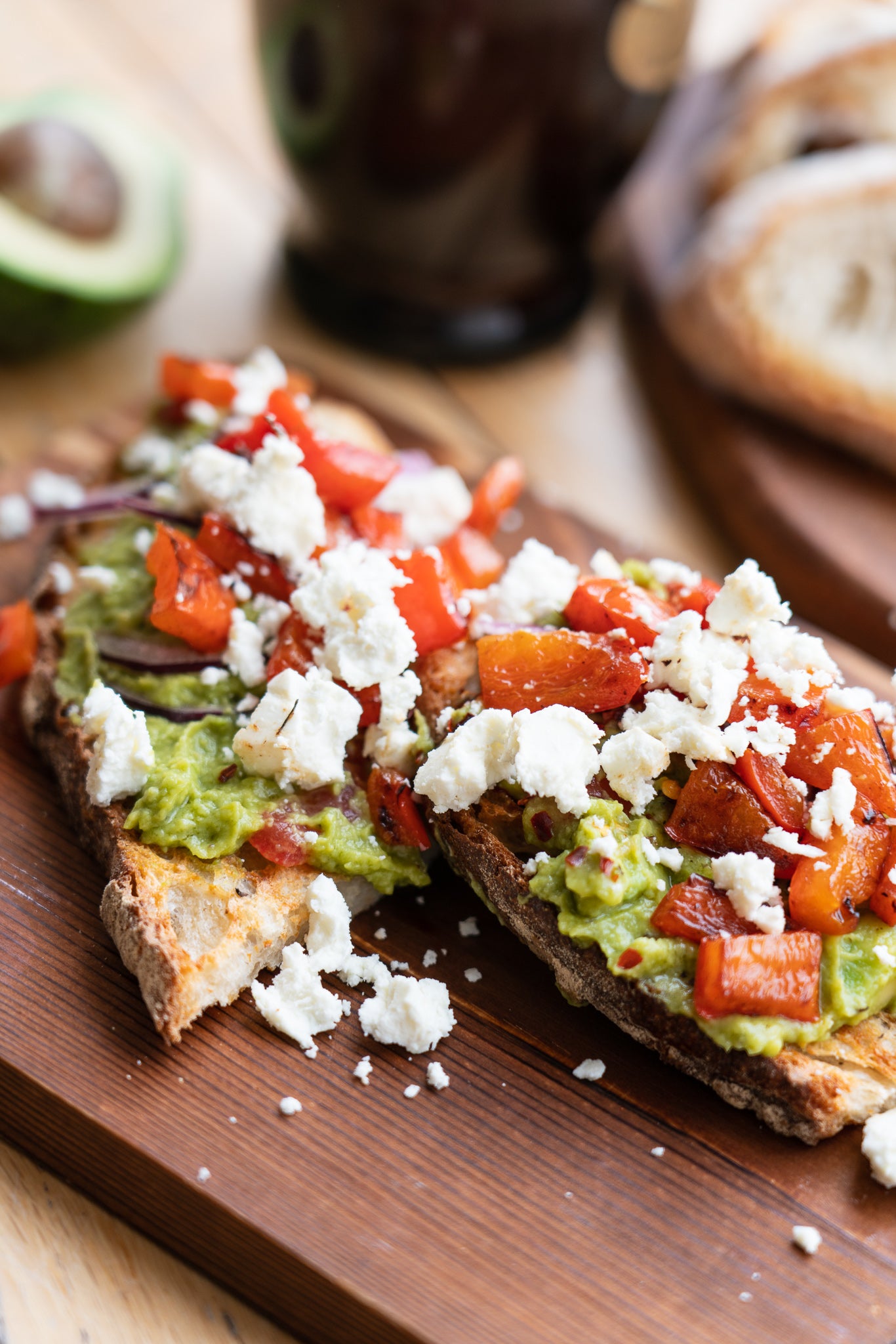 Avocado on Sourdough Toast With Greek Feta & Red Pepper