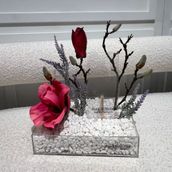 Acrylic Tray With Money Box And Artificial Flowers