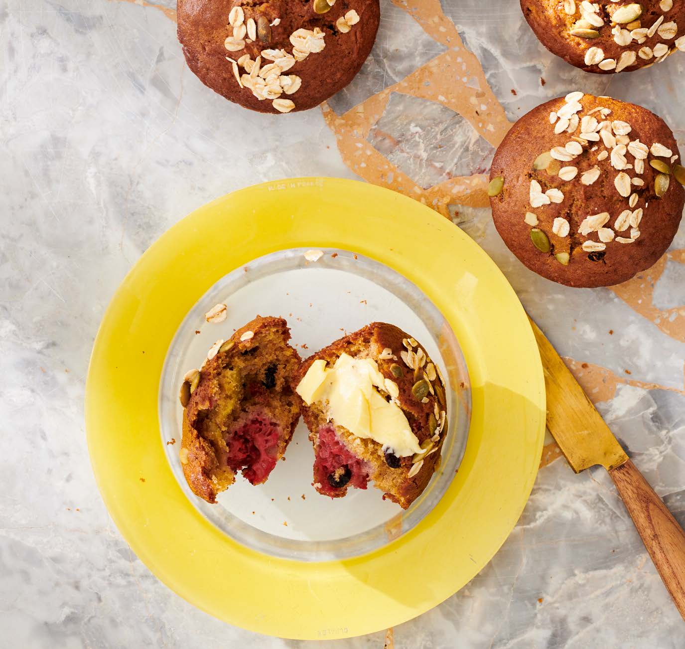 Banana and blueberry seeded breakfast muffin