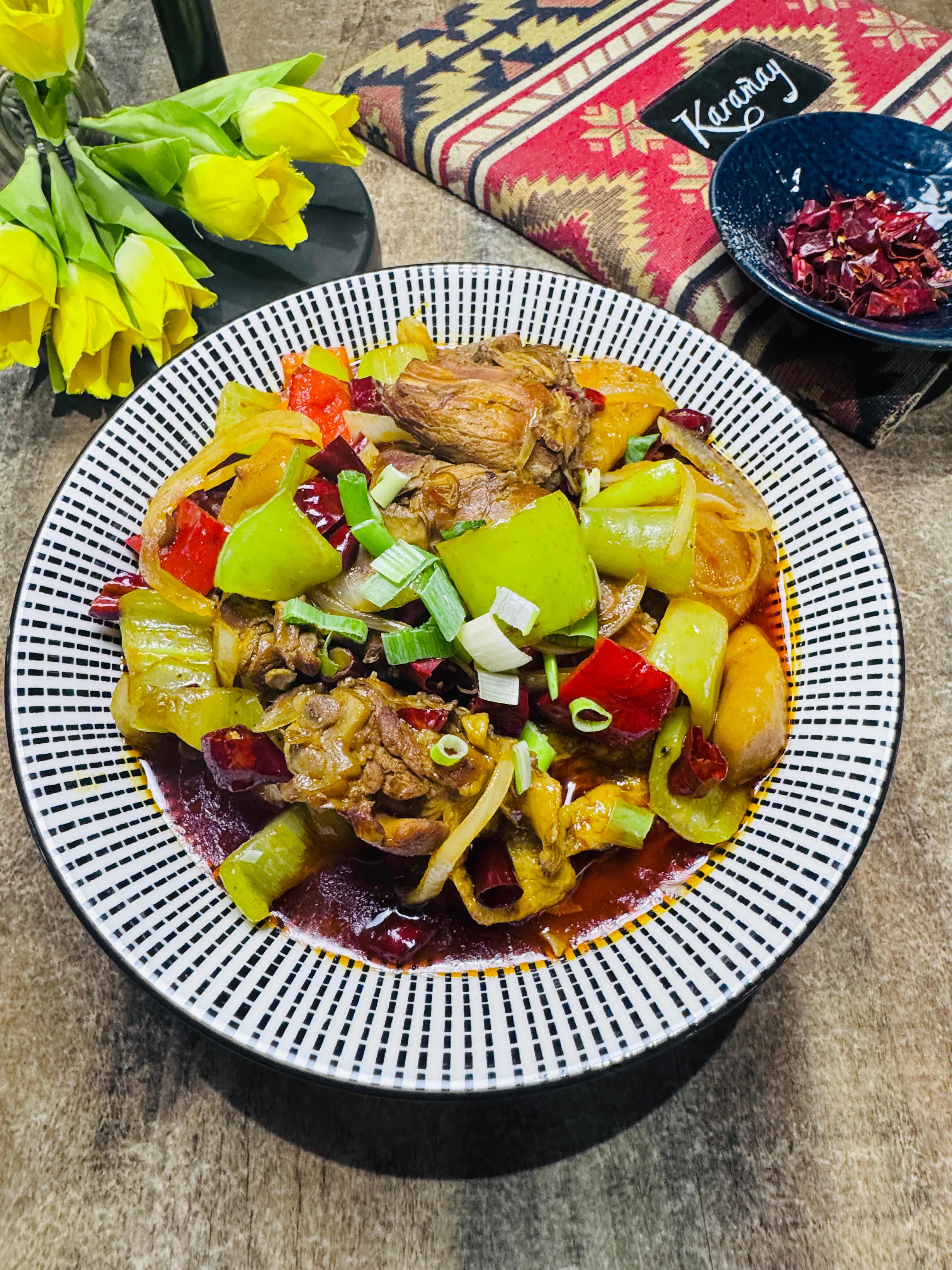 Leghmen with hot chicken stew