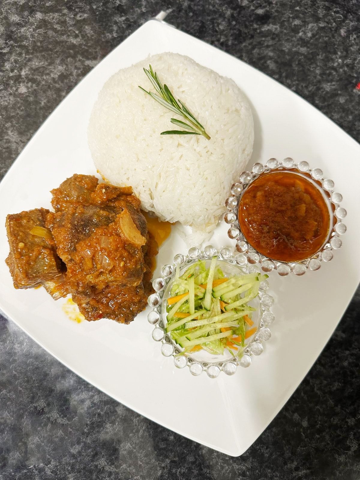 White Rice with Tomato Stew Meat or Fish