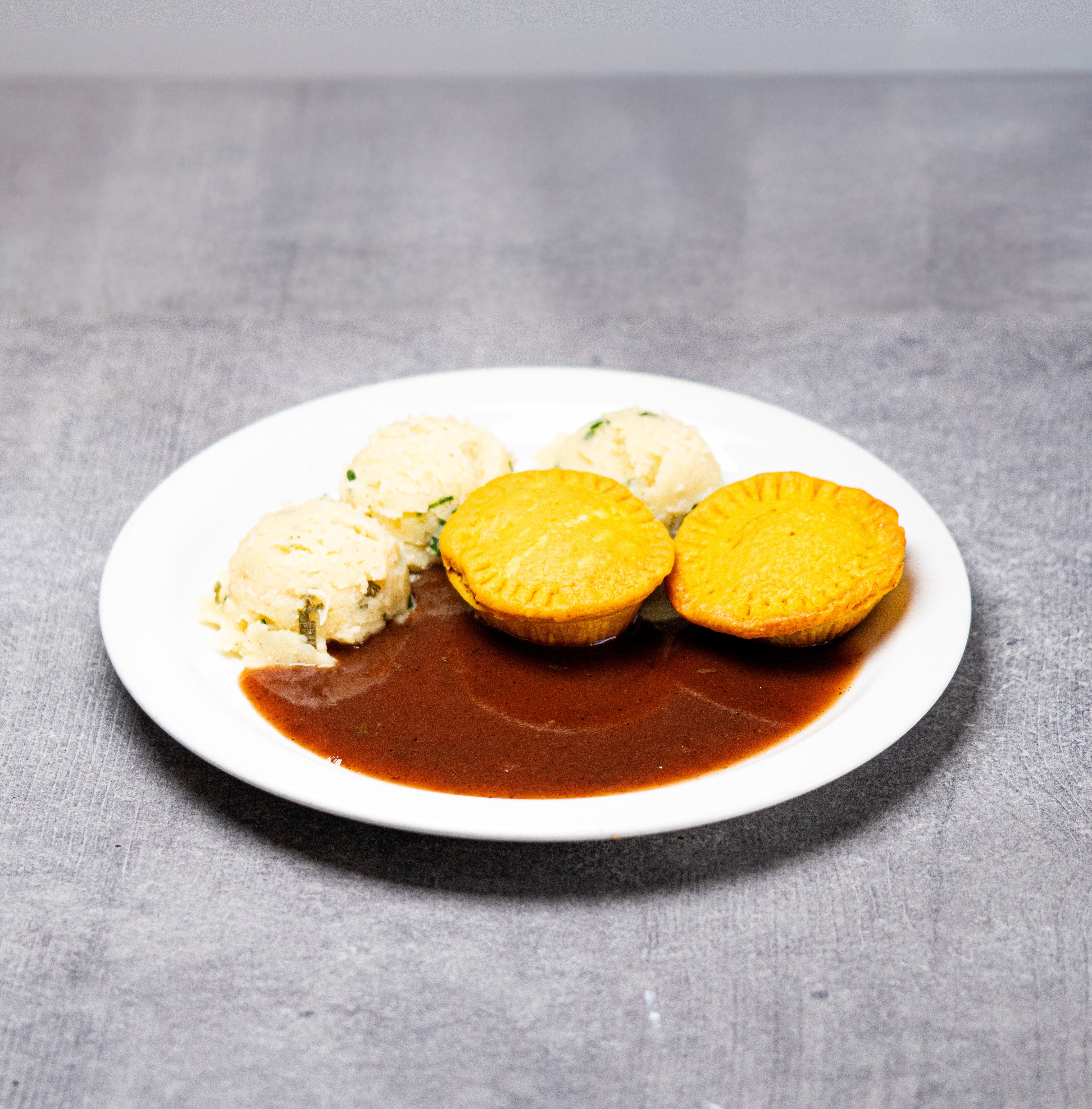 Two Patty pies, mash, & gravy