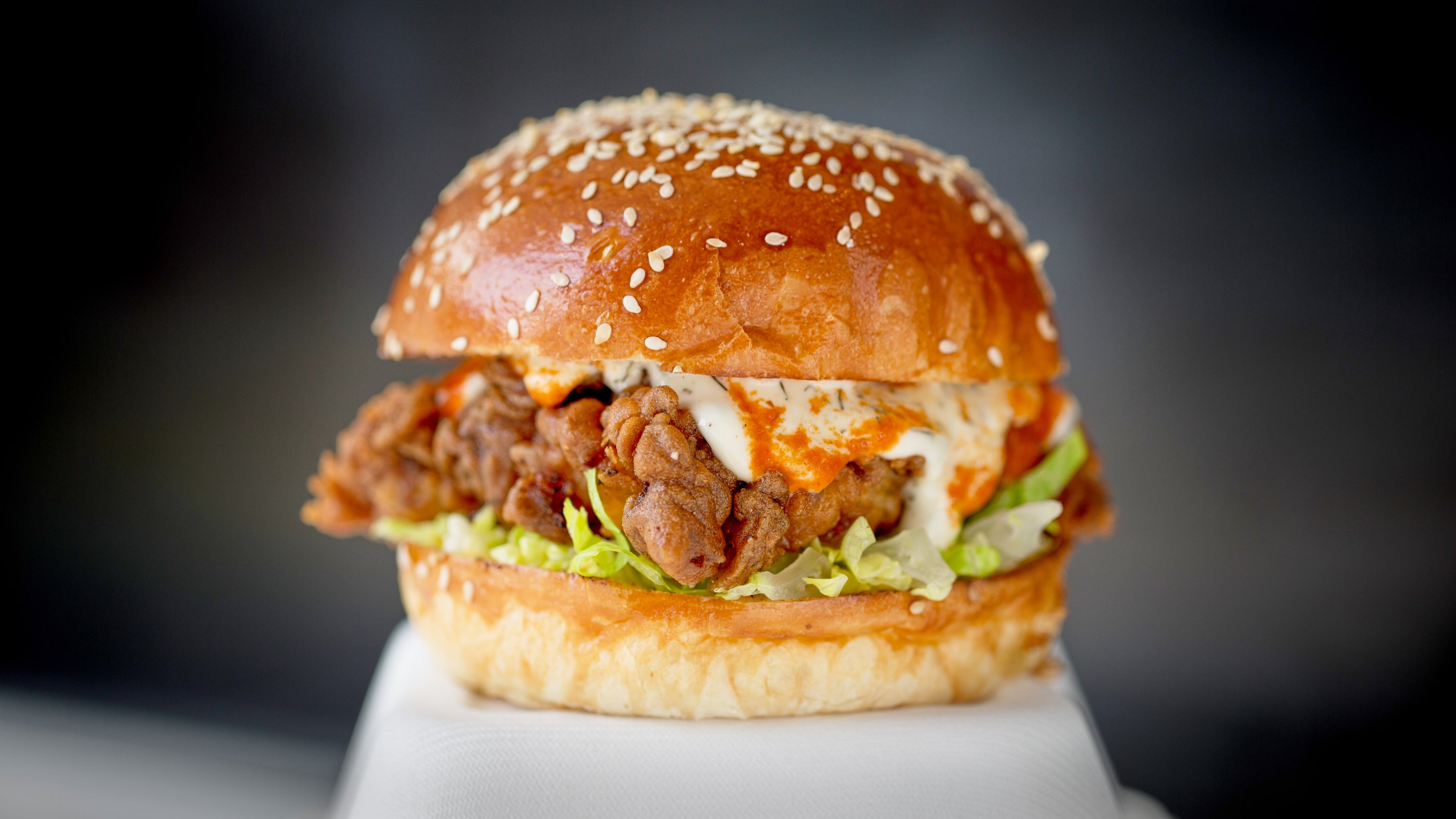 Fried Chicken, Lettuce, Ranch Dressing and Hot Sauce