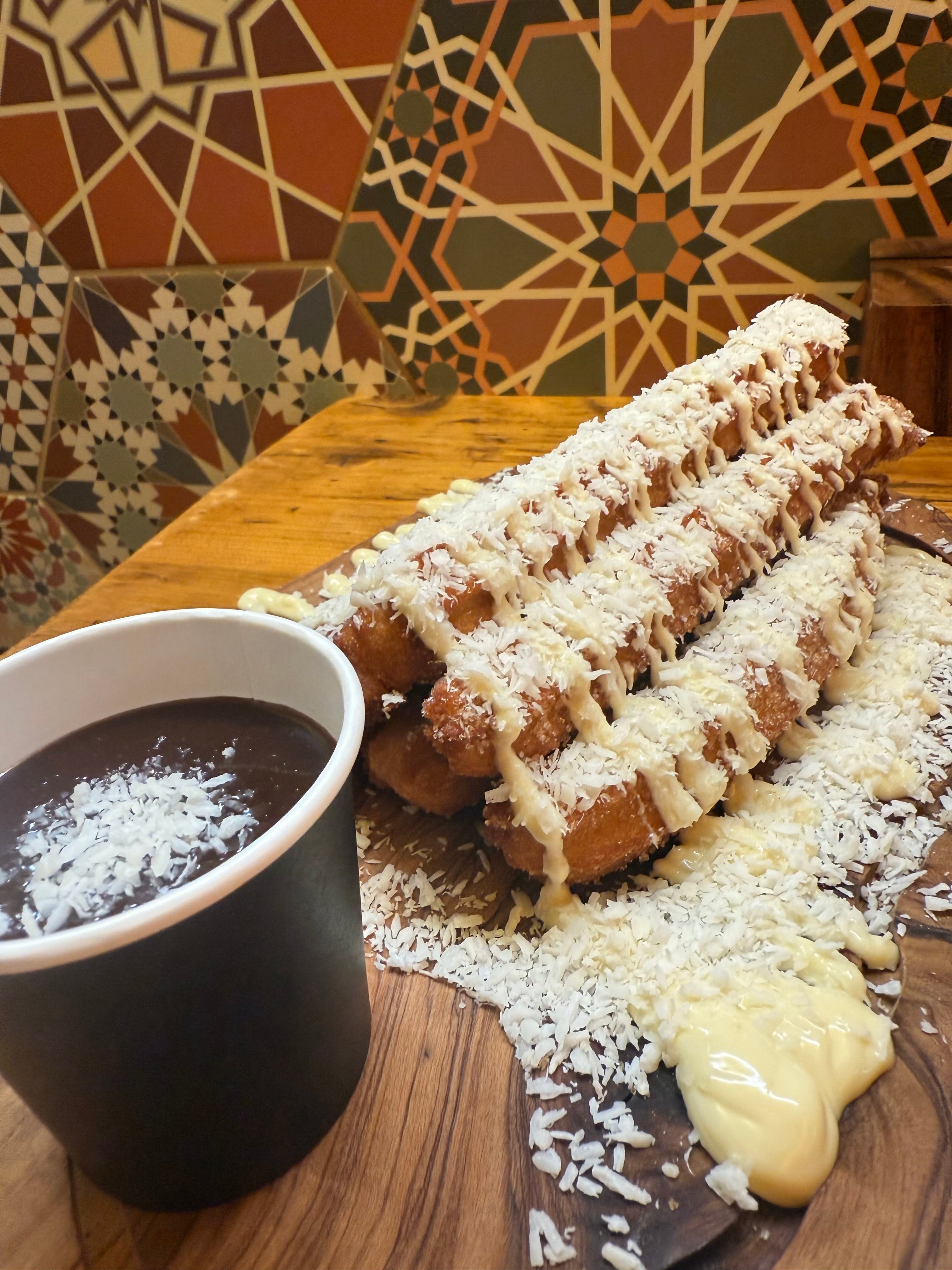 White chocolate & Coconut Churros