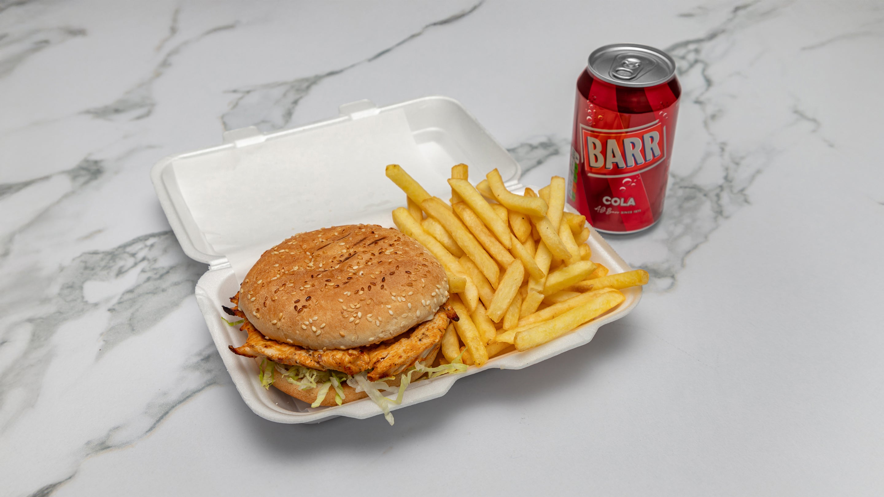 Grilled peri burger meal