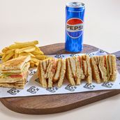 Chicken fillet club sandwich meal
