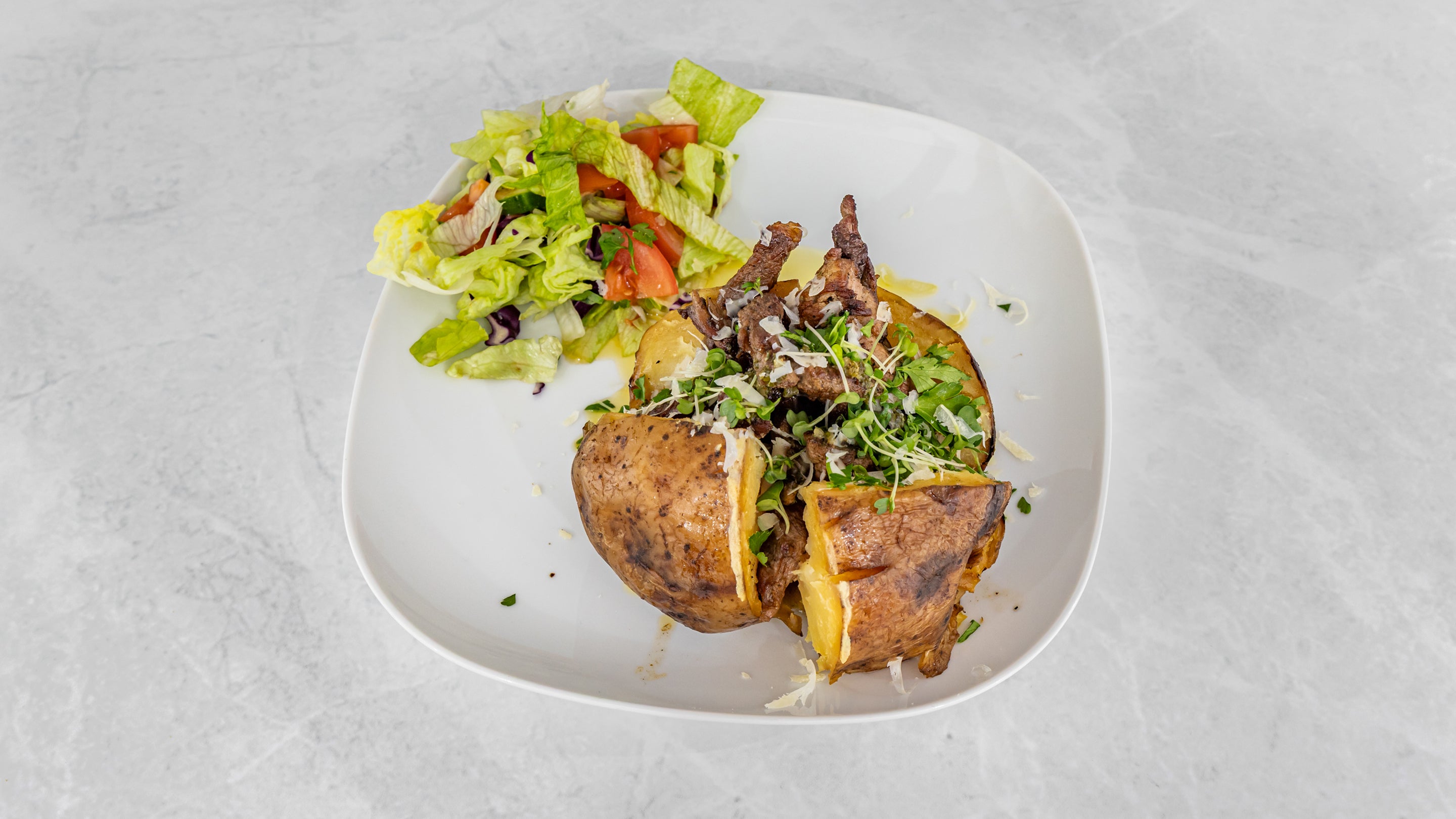 Grilled Beef Fillet Strips, Chimichurri Dressing, Parmesan & Watercress