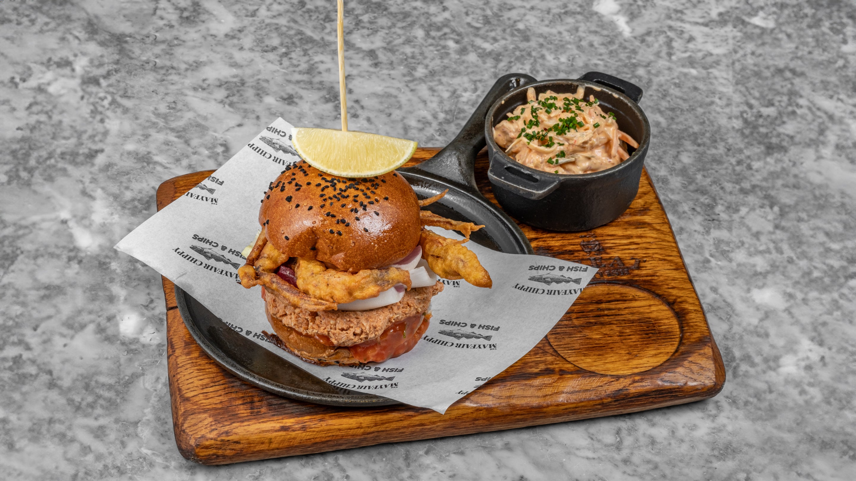 Soft Shell Crab Burger With Chips & Slaw