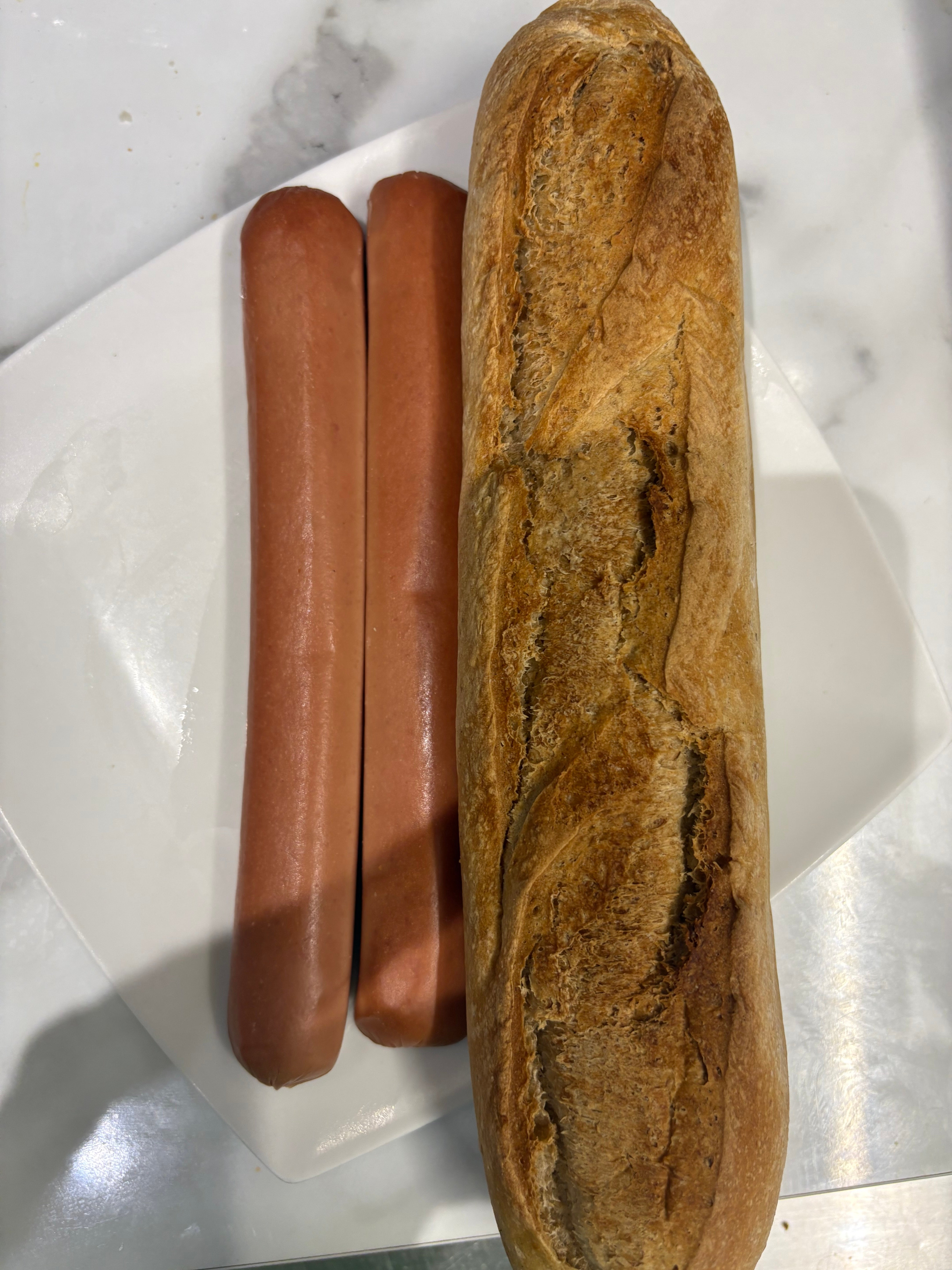 2 Sausages on White or Brown Baguette Meal