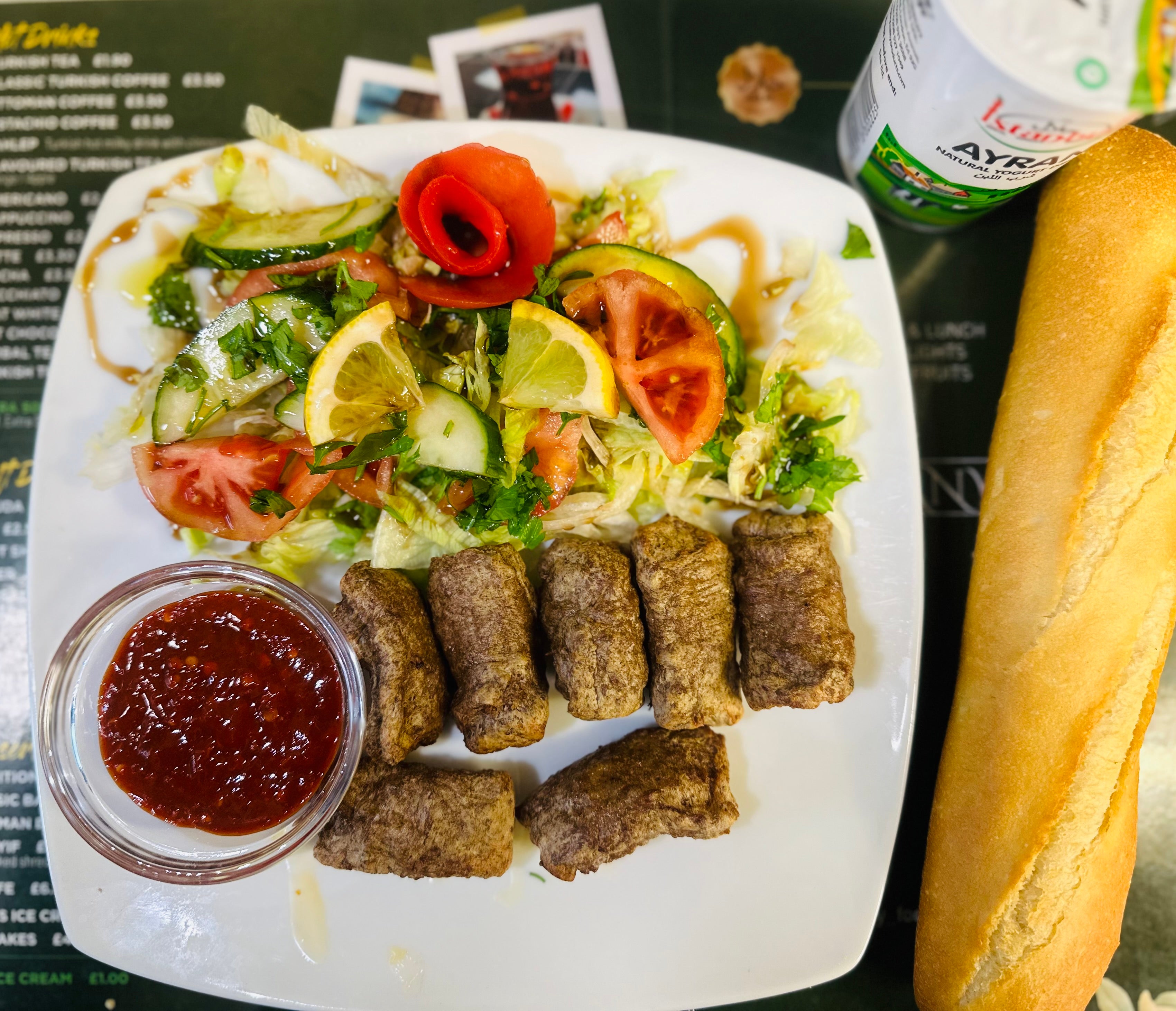 KOFTA MEAL (7 piece kofta, salad bread & Ayran )