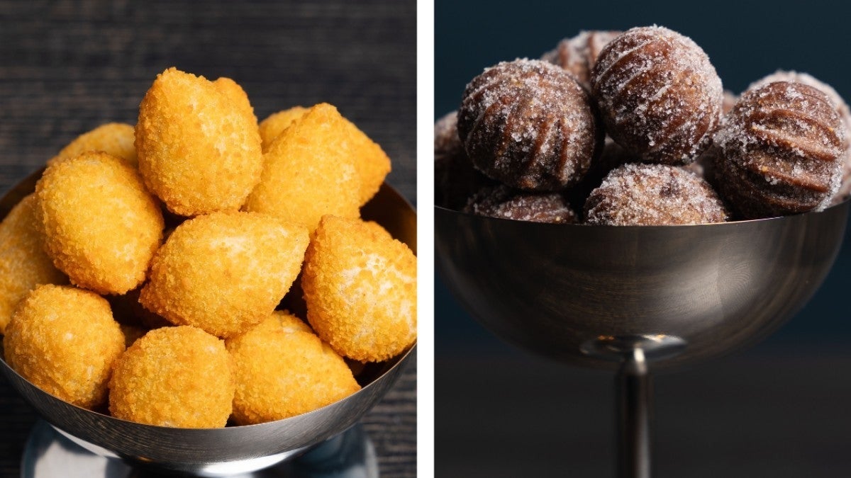 Golden starters and Sweet endings✨ ✨ ✨ Chicken Croquettes and Churros filled with Chocolate