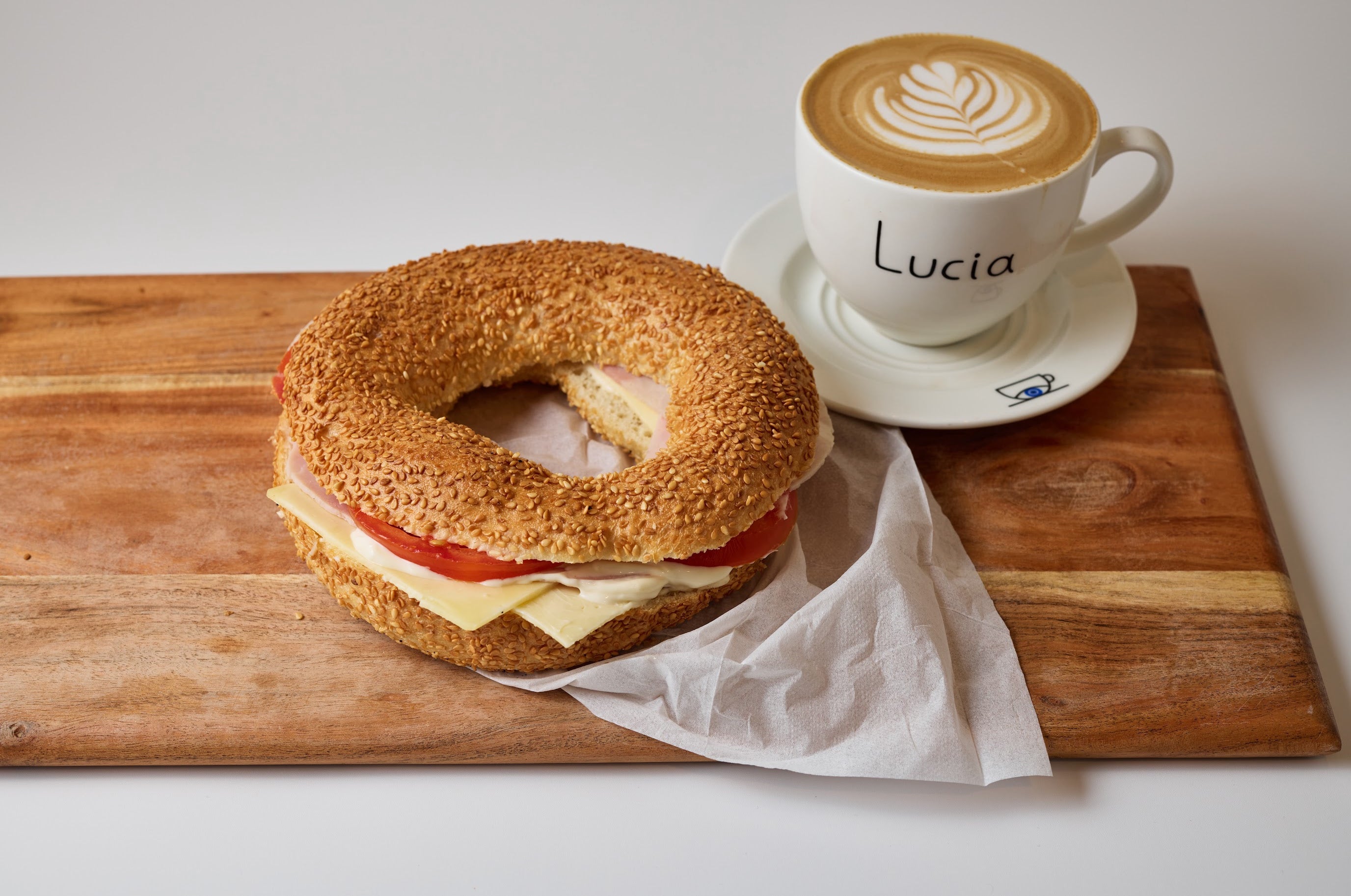 Ham & Cheese Bagel with Coffee