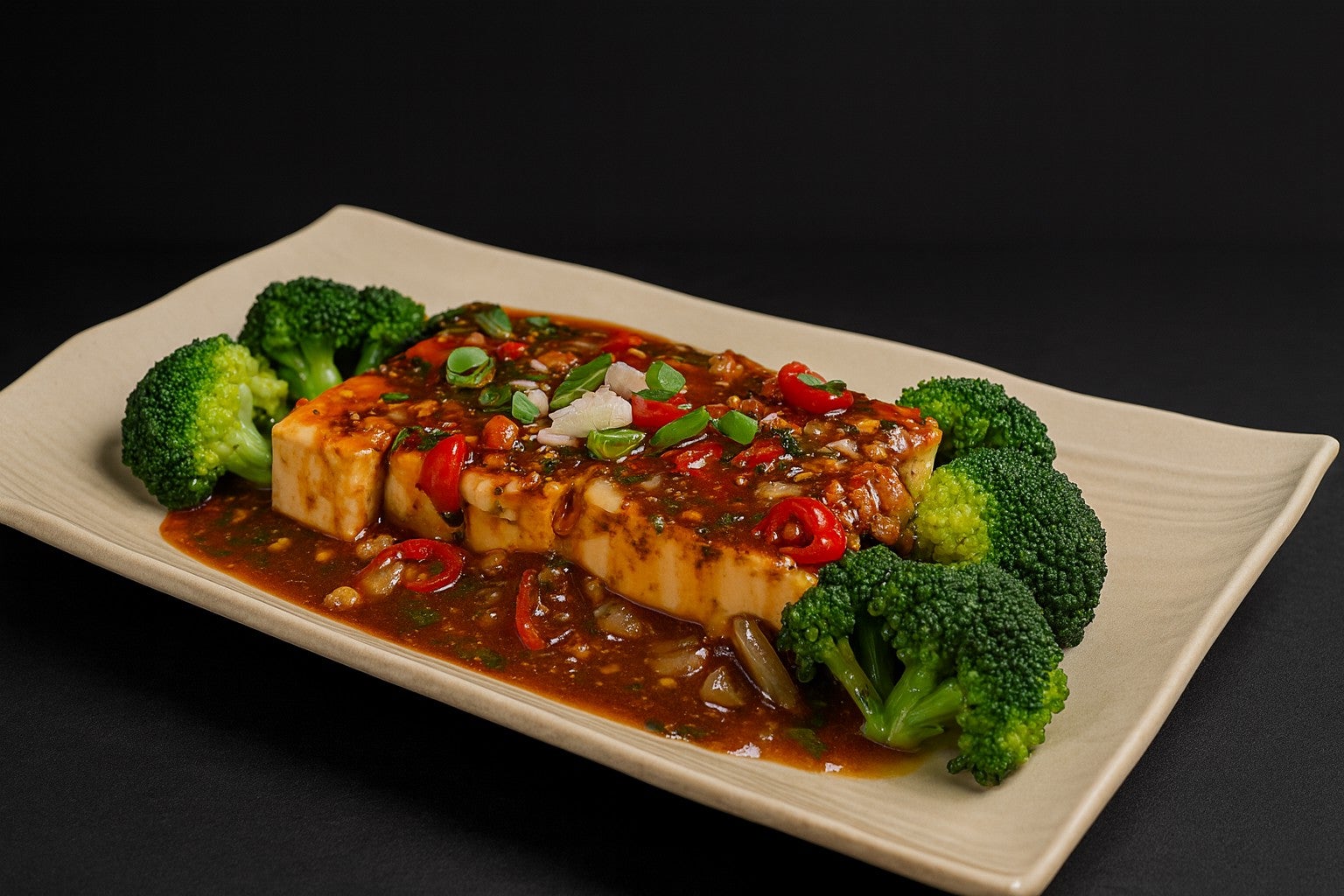 Minced Pork with Olive Vegetable on Silken Bean Curd (欖菜肉松扒日本滑豆腐)
