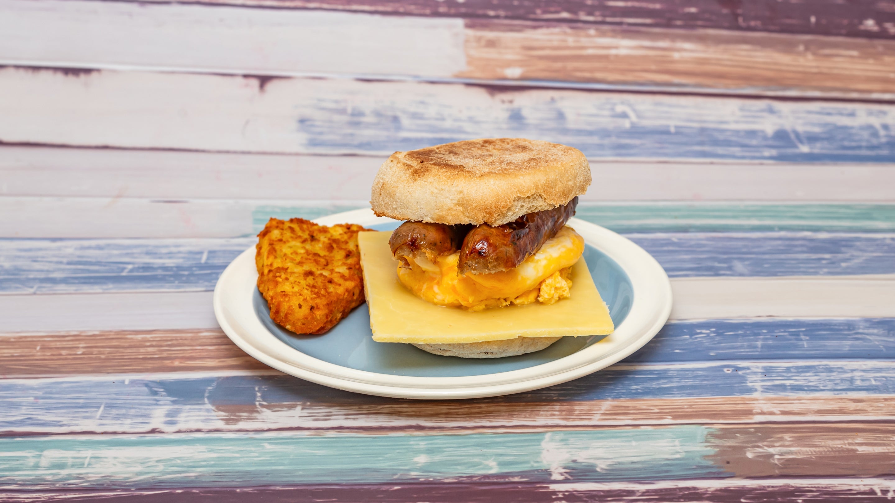 Sausage, Egg, and Cheese Muffin with Hash Brown