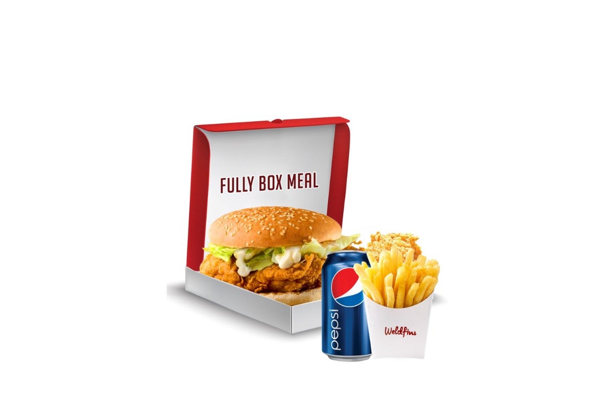 Full Box Meal (1 Burger, 1 Pcs Chicken, 1 Side, Fries & Drink)