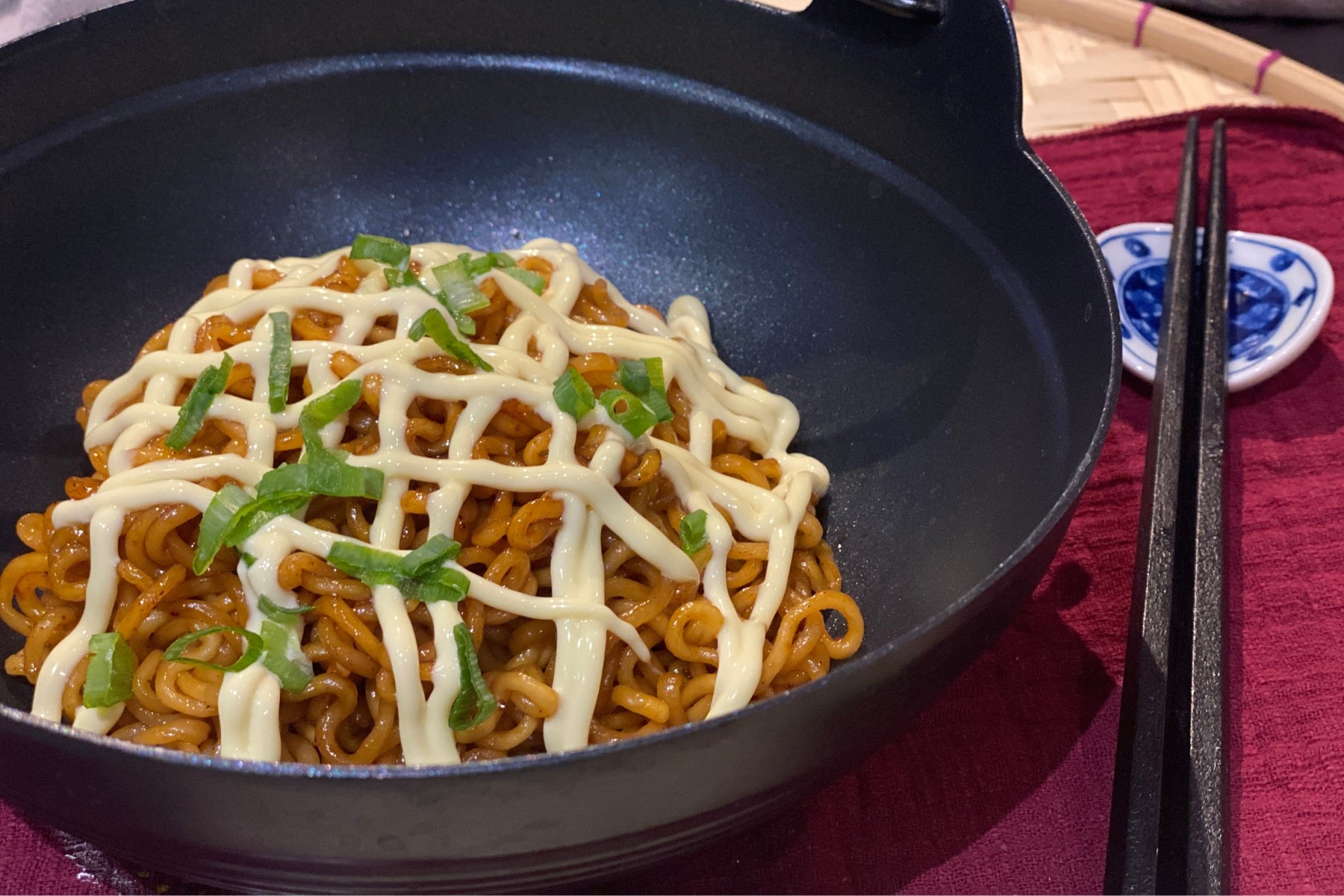 Korean Spicy Garlic Mayo Ramen (Sausage & Seafood stick)