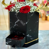 Black Marbl Gift Box With Roses And Sweets