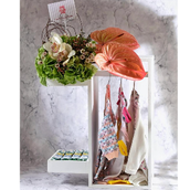 Wood Stand With Flowers And Chocolate