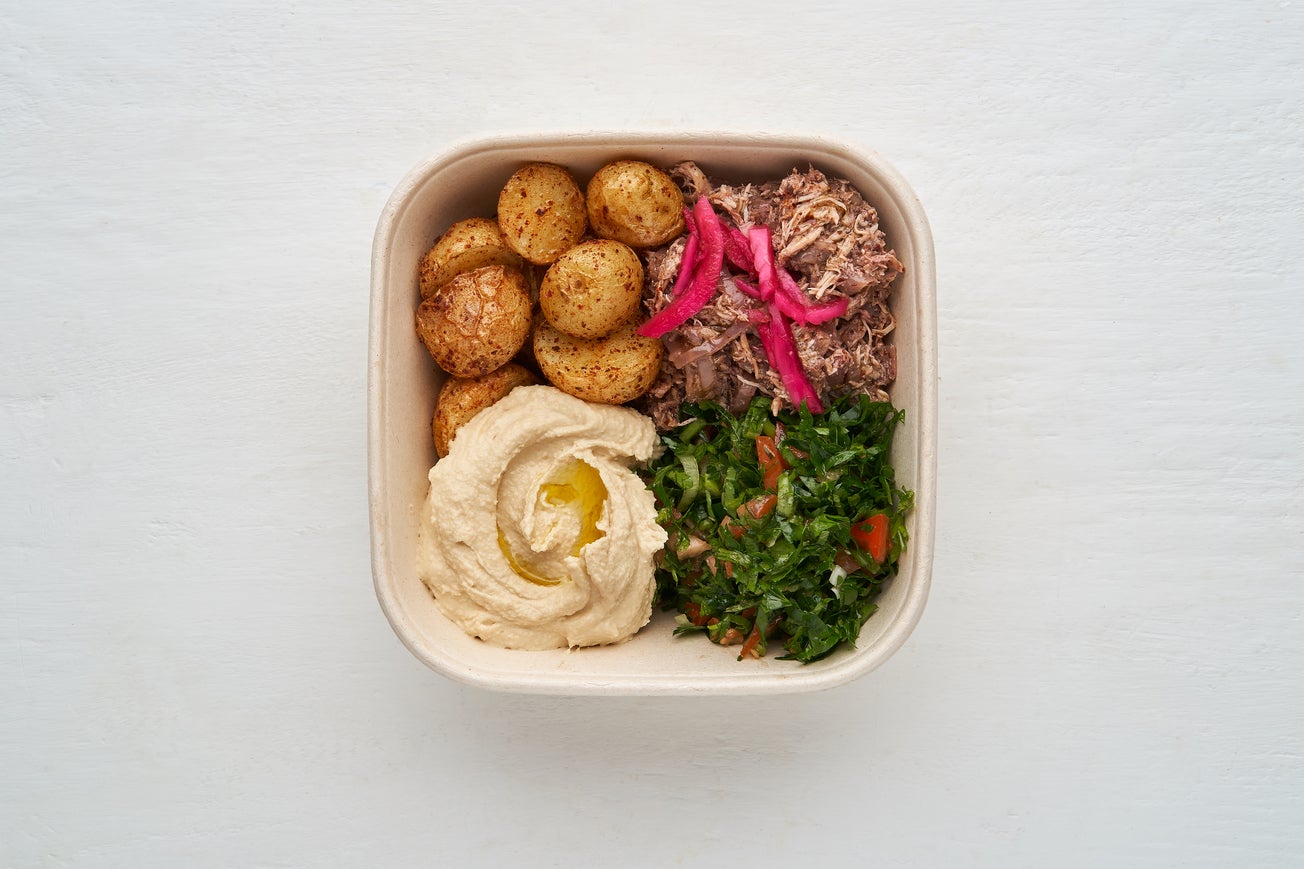 Sumac Pulled Chicken, Hummus & Tabbouleh Bowl