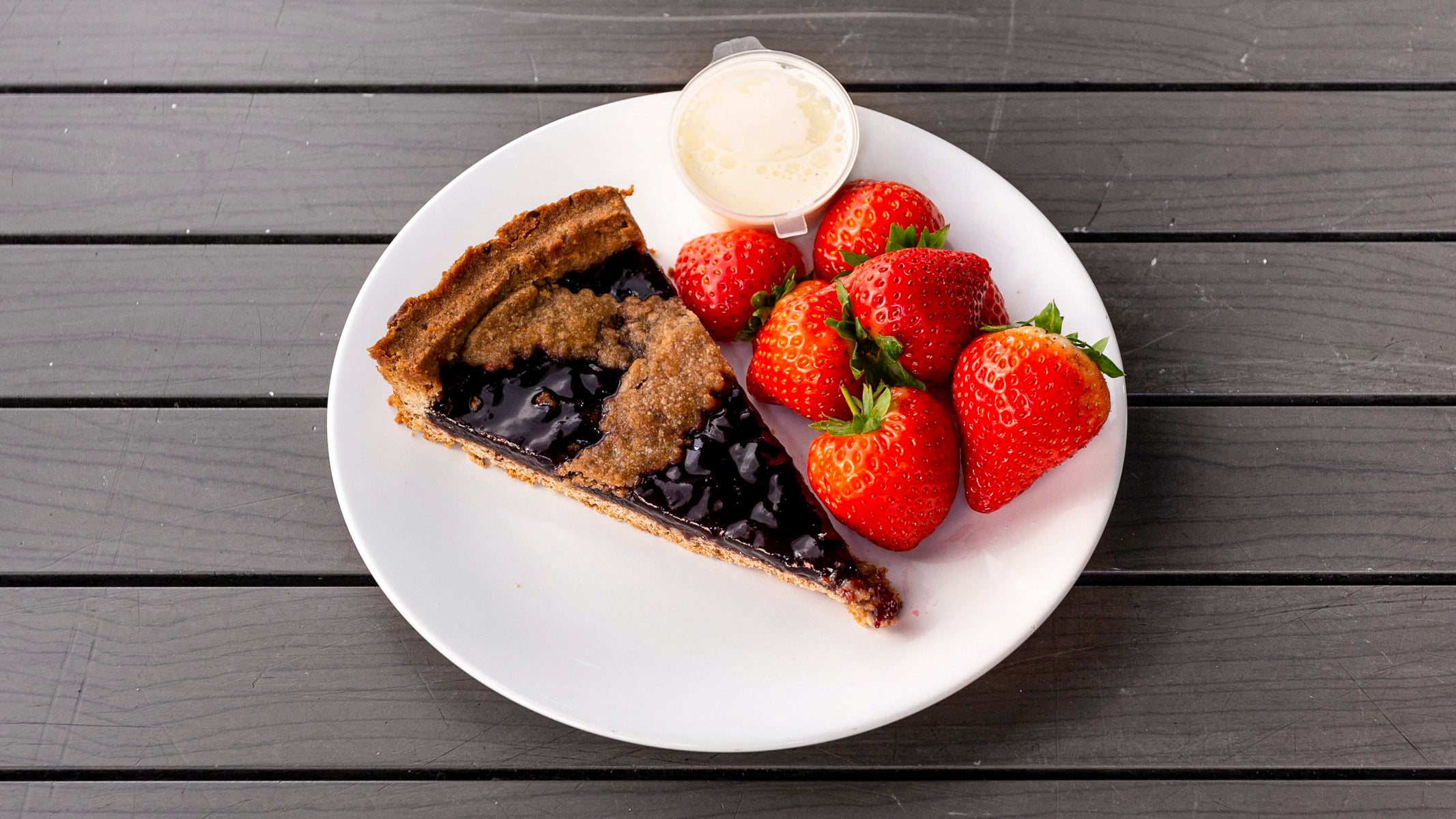 Elderberry and Raspberry Tart Slice vegan dessert  (with a portion of Vegan double cream(IF AVAILABLE))