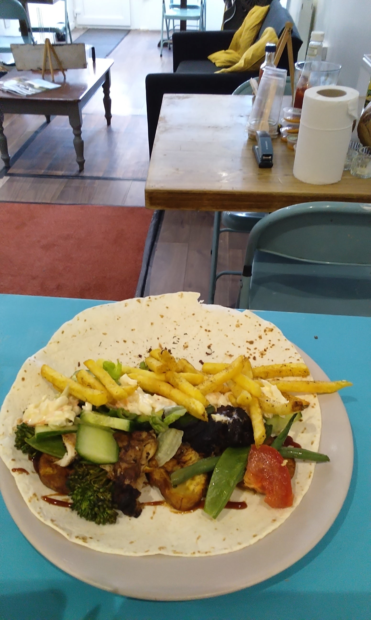 Jerk Chicken Wrap with Fried Plantain and Salad